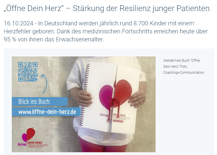Wie das innovative Buch ‚Öffne Dein Herz' die Altersgruppe der 5 bis 11 Jahre jungen Herzpatienten in schwierigen Zeiten unterstützt erklärt die Autorin Regina Iglauer-Sander.