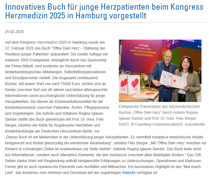 Innovatives Buch für junge Herzpatienten beim Kongress Herzmedizin 2025 in Hamburg vorgestellt
